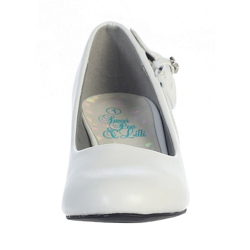 Lito Girls White Bow Gina Special Occasion Dress Wedge Shoes 5-10 Toddler - SophiasStyle.com